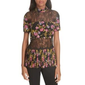 SALONI Dita Lace Panel Blouse In Fuchsia Azalea Black size 2 NEW